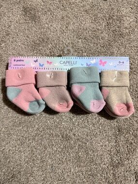 Capelli of New York Pastel Baby Socks - Pink, Mint, Beige (4 Pairs)